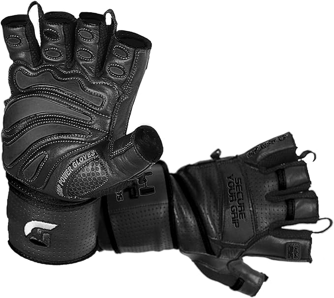 Elite Leather Gym Gloves with Built in 2" Wide Wrist Wraps Grip & Design for Weightlifting Power Lifting Bodybuilding & Strength Training Workout Exercises, Size : Large, Size : Large