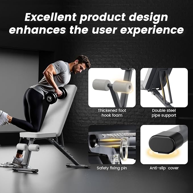 Adjustable Weight Bench for Home Gym,1025 LB Stable Workout Benches for Full Body Strength Training,Dumbbell Exercise,3 Sec Fast Folding Sit up Bench