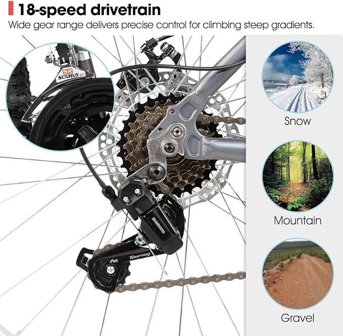 HILAND 26 27.5 inch Mountain Bike 18 Speeds, Suspension Fork, Aluminum Frame Disc-Brake for Men Women Mens MTB Bicycle Adlut Bike