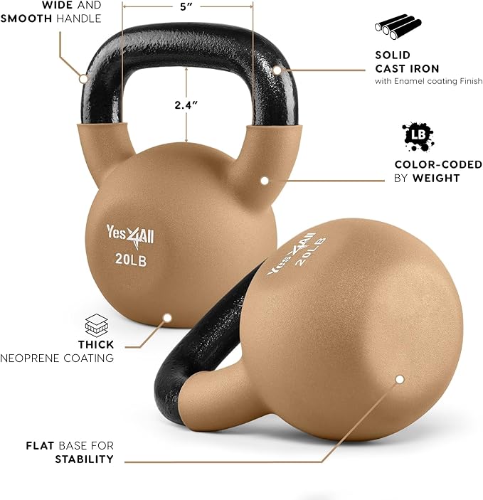 Yes4All Kettlebells 5lbs-65lbs & Kettlebell Sets Adjustable Weights, Kettlebell for Weight Training, Home Workout Equipment with Secure Grip for High Rep, Exercise Equipment