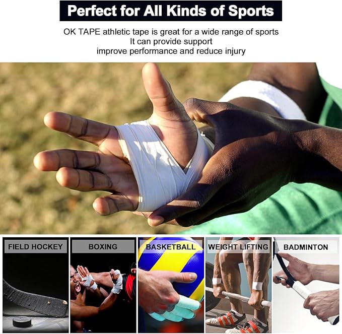 OK TAPE Athletic Sports Tape(4 Packs) - 45ft Per Roll Very Strong Tape for Athlete & Sport Trainers & First Aid Injury Wrap, Perfect for Fingers Ankles Wrist on Bat, Hockey Stick - Green