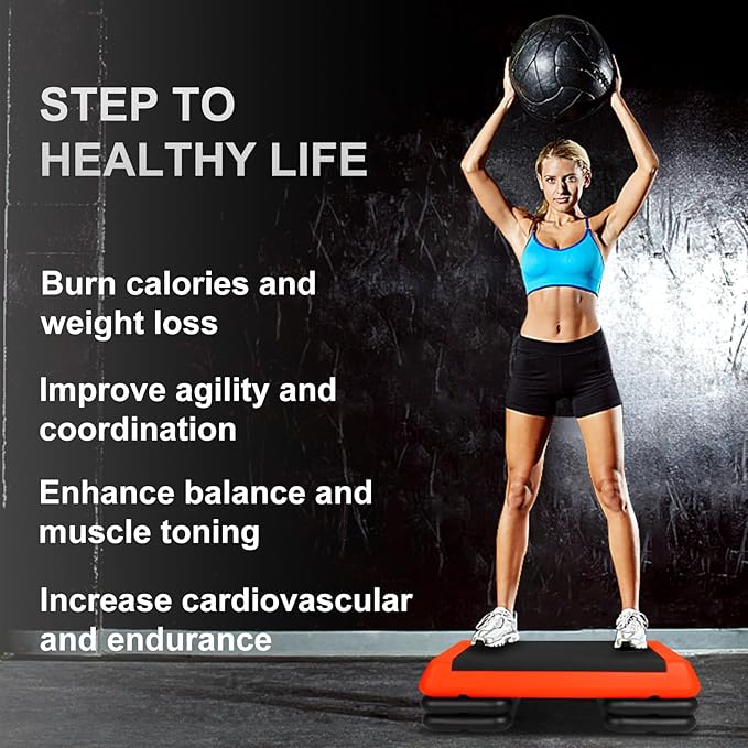 Exercise Workout Aerobic Step Platform Trainer, 28.5" Aerobic Stepper with 4"-6"-8" Adjustable Height Risers