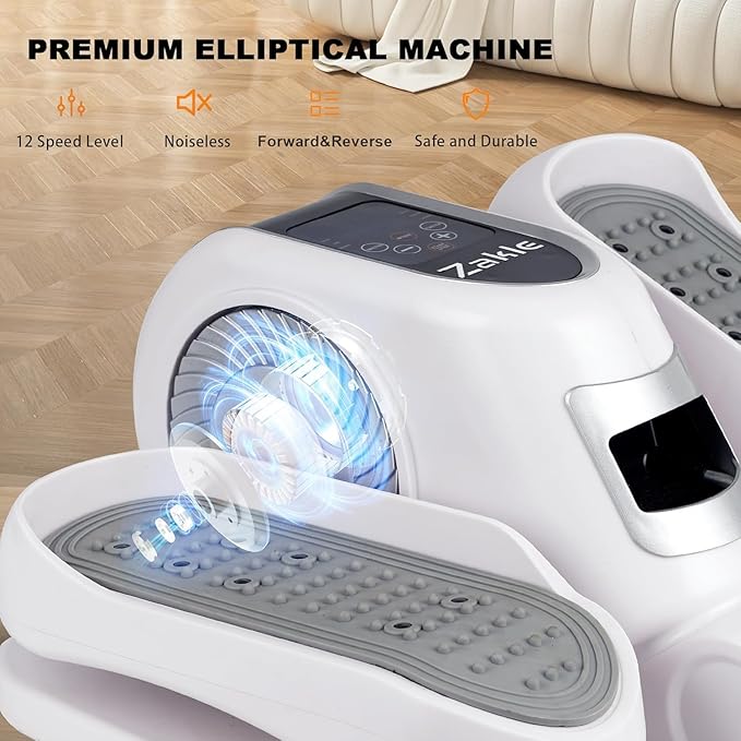 Zakle Under Desk Elliptical Machine, Electric Elliptical Training Machine w/Remote Control, 12 Speed Levels, Quiet Seated Pedal Exerciser for Home Office