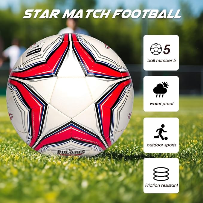 Soft PU Leather Soccer Ball, Indoor Outdoor Team Sports, Training Practicing Game Match Soccer Ball Gift for Adult Youth, 1pcs