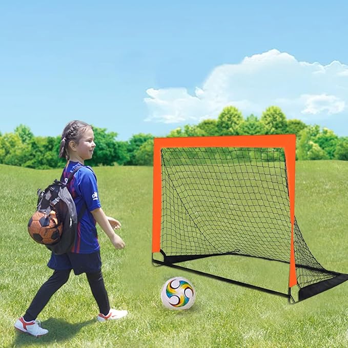 2 Pack 4’ x 3’ Size Orange Portable Kid Soccer Goals for Backyard, Soccer Training Equipment, Outdoor Sports Play, Youth Games