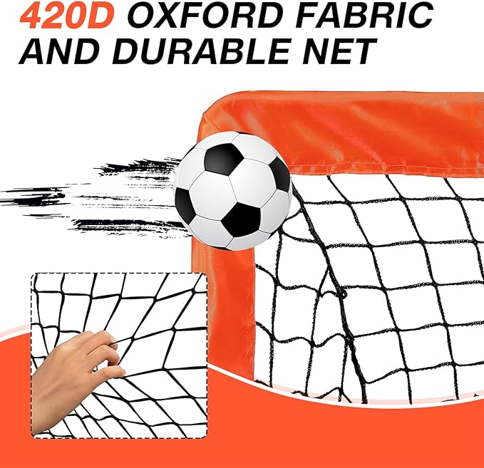 2 Pack 4' x 3' Soccer Goal Net Set, Pop Up Kids Practice Soccer Goals for Indoor and Outdoor.Portable Soccer Net with Carrying Bag & Ground Pegs, Perfect for Backyard, Field, Court