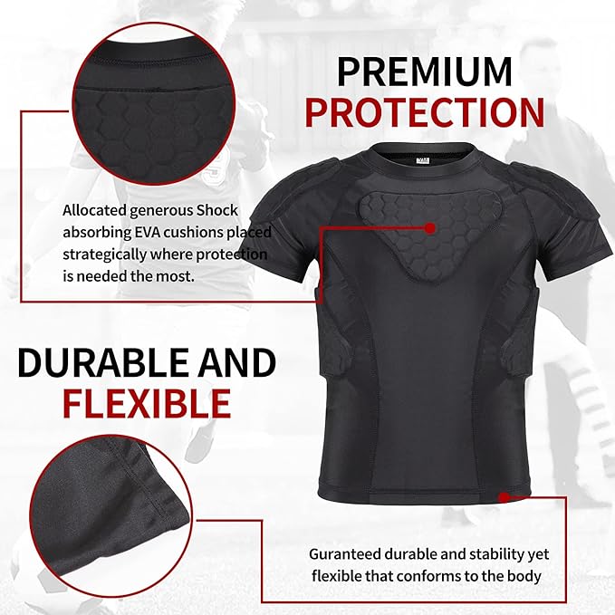 Youth Padded Compression Shirt Rib Protector for Football Protective Gear Baseball Padded Shirt Kid Child Boys