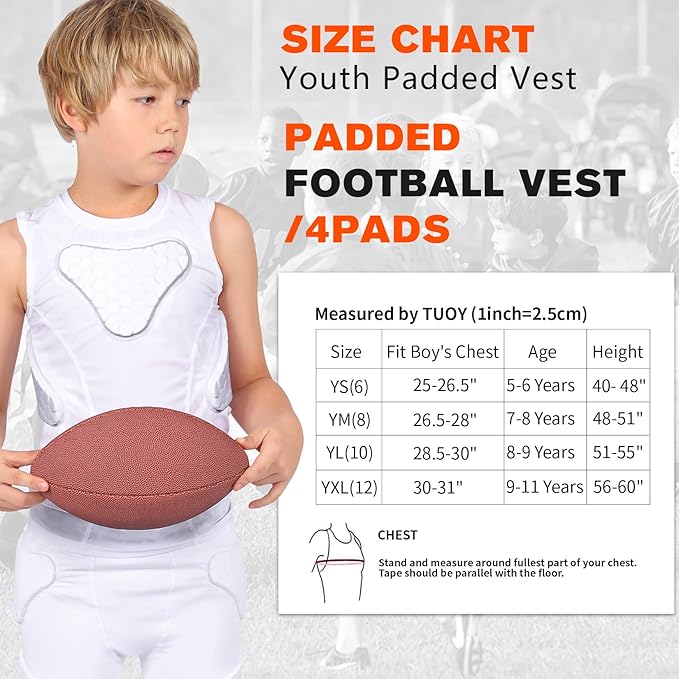 Youth Padded Compression Shirt Rib Protector for Football Protective Gear Baseball Padded Shirt Kid Child Boys