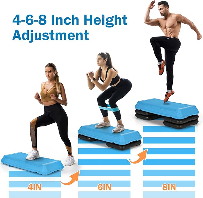 Goplus 29'' Workout Aerobic Stepper, 4”-6”-8” Height Adjustable Step Platform w/ 4 Risers, Non-slip Non-Stick Stepping Surface for Home Gym Exercise Fitness
