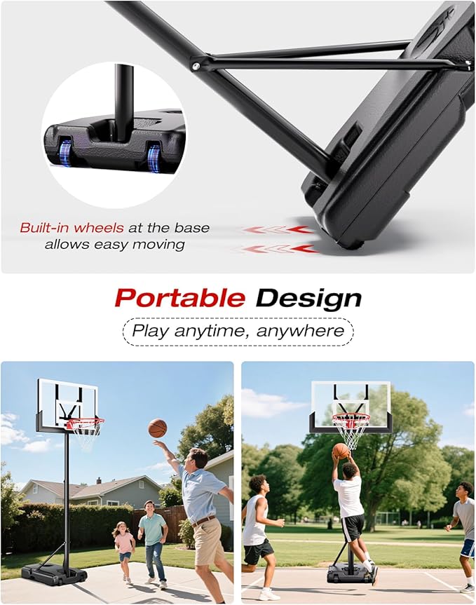 Basketball Hoop Outdoor 10 FT Height Adjustable, Portable Basketball Goals Systems with 45" Backboard for Youth Adults Kids - Backyard, Driveway, Indoor Play