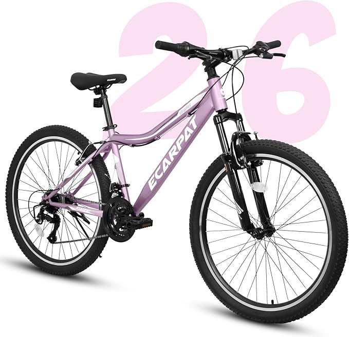 24 26 Inch Women Girls Mountain Bike, Disc/V Brakes 21 Speeds Women Bike, Sturdy Steel Frame and Suspension Fork, Stylish Adult and Teens Bicycle for Urban Trail Snow Commuter