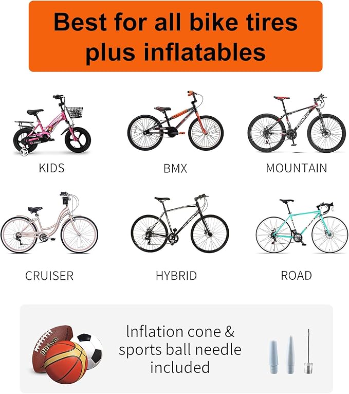 Bike Pump with Gauge,High Pressure,Floor Bicycle Pump Compatible with Presta and Schrader Valve,Bike Tire Pump for Road Bike,MTB,Hybrid,Balls…