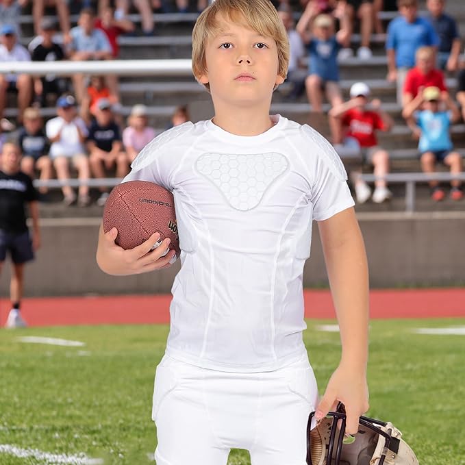Youth Padded Compression Shirt Rib Protector for Football Protective Gear Baseball Padded Shirt Kid Child Boys