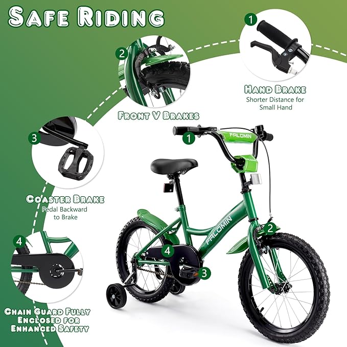 14/16/18 Inch Children’s Bike for Toddlers Kids Ages 3-9, Safe Non-Slip Tires, Removable Training Wheels, Coaster Brake, Easy Assembly, Perfect for Boys and Girls, Multiple Color