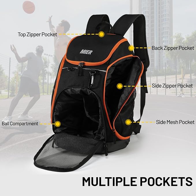 MIER Gym Backpack 40L Basketball Backpack with Ball Compartment & Shoes Storage Multi-Functional Sports Soccer Bag Large Equipment Back Pack Volleyball Backpacks for Men Women