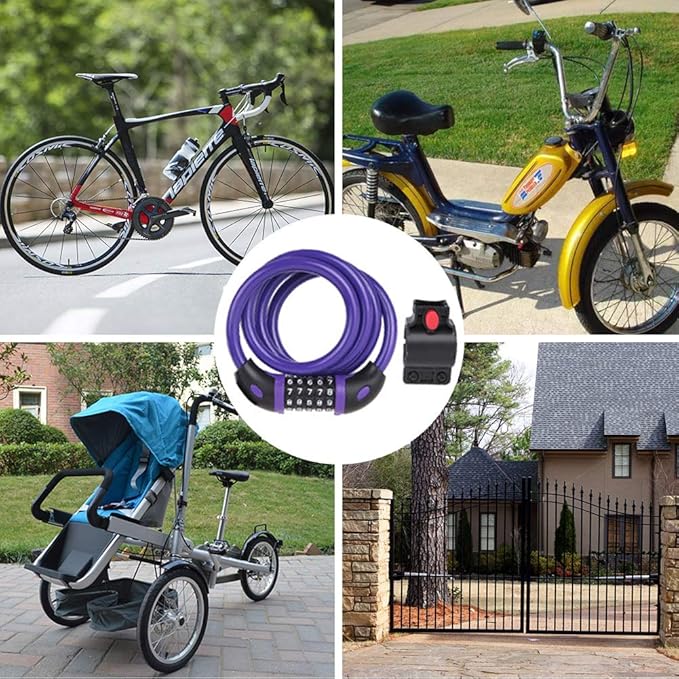 NDakter Bike Lock, 4/5.6 Feet Bicycle Cable, High Security 5 Digit Resettable Combination Coiling Bicycle Lock, Heavy Duty Anti Theft Cable with Mounting Bracket, 1/2 Inch Diameter (12mm)