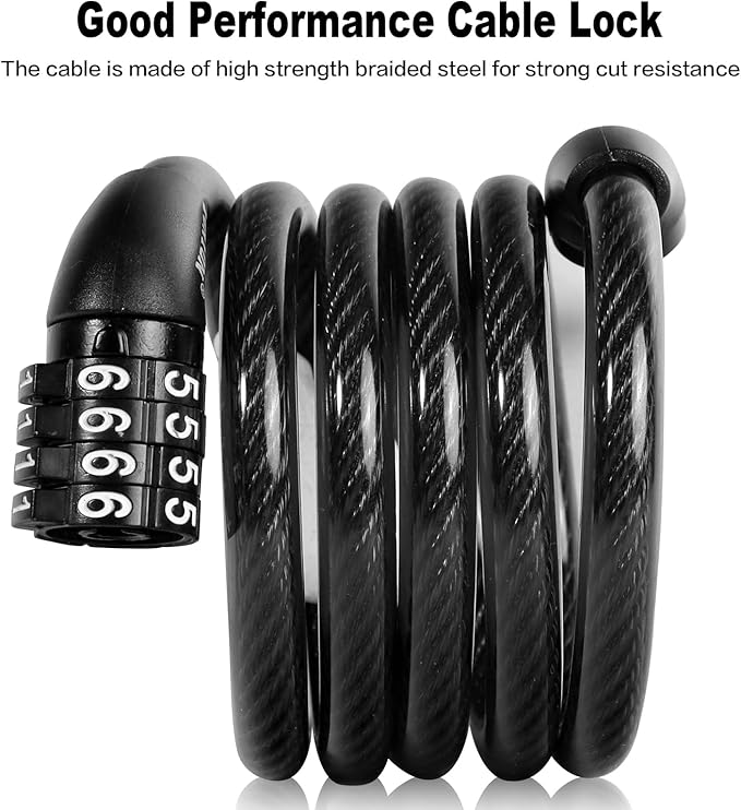 Bike Lock Cable, Bike Accessories Bicycle Lock, Bike Locks Heavy Duty Anti Theft, Combination Cable Lock for Outdoor Equipment, Black (2 Pcs, 3Ft, Preset Combo)
