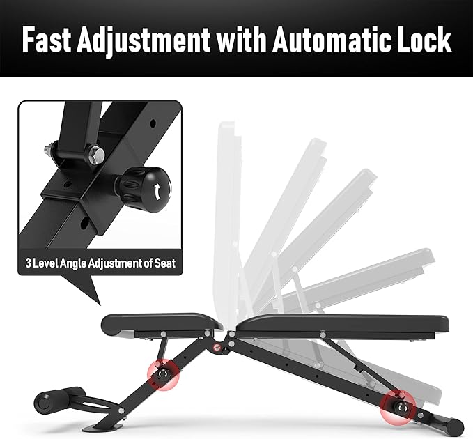 leikefitness Adjustable Weight Bench Foldable Workout Exercise Bench with Automatic Lock for Upright Incline Decline and Flat Full Body Exercise