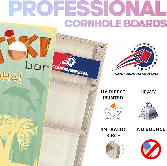 CornholeGamesUSA Pro Cornhole Boards Set | Made in USA | 3/4 Baltic Birch | No Bounce | Triple Thick Legs | Two Brace & Handles, Tournament 2x4 Regulation Set with Score Tower & Cornhole Bags