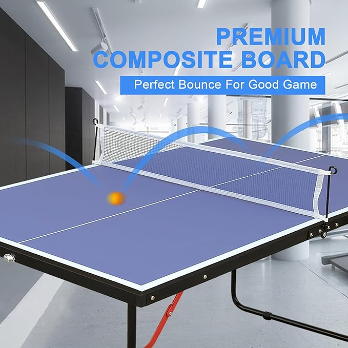 Ping Pong Table Foldable & Portable Table Tennis Table Set for Indoor & Outdoor Games with Net, 2 Paddles and 3 Balls