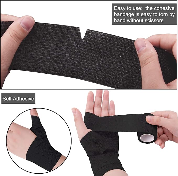 BQTQ 30 Rolls Self Adherent Wrap Stretch Bandages Self Adhesive Bandage Wrap 2 inch Self Stick Bandage Wrap Tape for Wrist Ankle Swelling Sprains (Black)