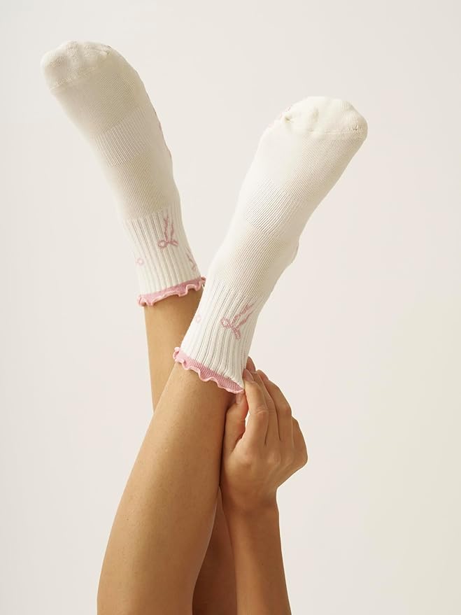 Crew Half Calf Grip Socks, Cutest Fruits Pilates Socks, Ruffle socks, Non-Slip, Barre Yoga Fitness