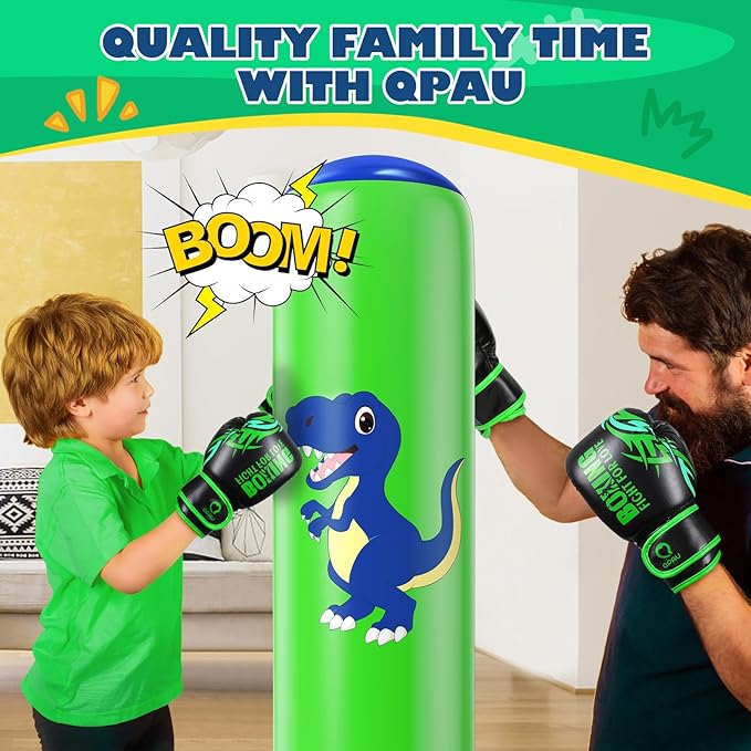 QPAU Inflatable Punching Bag, 48 Inch Stable Inflatable Boxing Bag for 3-6 Kids,Dinosaur Toy & Gifts for Boys and Girls, Kids Boxing Set for Practicing Karate, Taekwondo