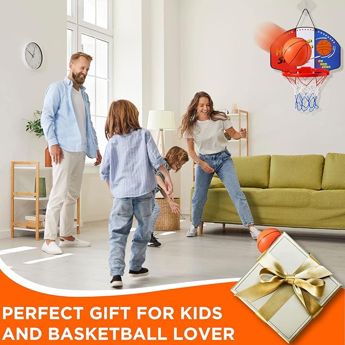 Sosation 2 Pcs Mini Basketball Hoop with 4 Basketball, Sticky Hook, Pump, Indoor No Drilling Basket Ball Hoop Decompress Game for Kid Adult Gift