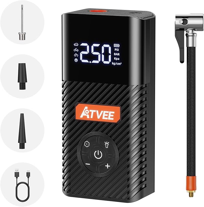 Bicycle Pump, 30s Fast Inflate Bike Pump with Gauge & Digital Display, 150PSI Portable Electric Bike Tire Pump with Presta & Schrader Valves for Road Bike, E-Bike