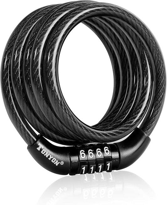 Bike Lock Cable, Bike Accessories Bicycle Lock, Bike Locks Heavy Duty Anti Theft, Combination Cable Lock for Outdoor Equipment, Black (1 Pcs, 3Ft, Preset Combo)