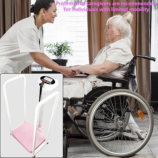 Armrest Electronic Medical Height and Weight Scale,20" L x 12" W x34 H, Up to 420lb Weight Capacity, 75” Height Measurement, LCD Display, USB Charging, Temperature Display (Lotus Root Pink)