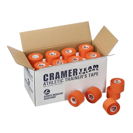 Cramer Team Color Athletic Tape, Orange, for Ankle, Wrist, and Injury Taping, Helps Protect and Prevent Injuries, Promotes Faster Healing, Athletic Training First Aid Supplies, 1.5", Bulk 32 Roll Case
