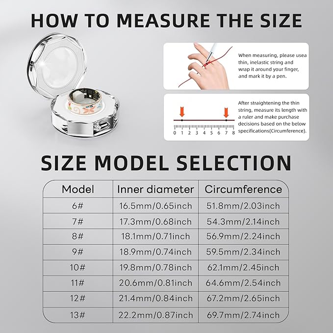 Smart Ring Health Tracker, for men and women, equipped with heart rate monitor, sleep tracker, 8 exercise modes, step counter, 5-7 days battery life, no subscription fee, IP68 waterproof R18 (6)