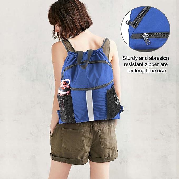 BeeGreen Drawstring Backpack Bag with Shoe Compartment, X-Large Black Gym Sports String Cinch Backpack