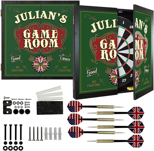 THOUSAND OAKS BARREL CO. | Personalized Dartboard & Cabinet Set with 6 Steel Tip Darts
