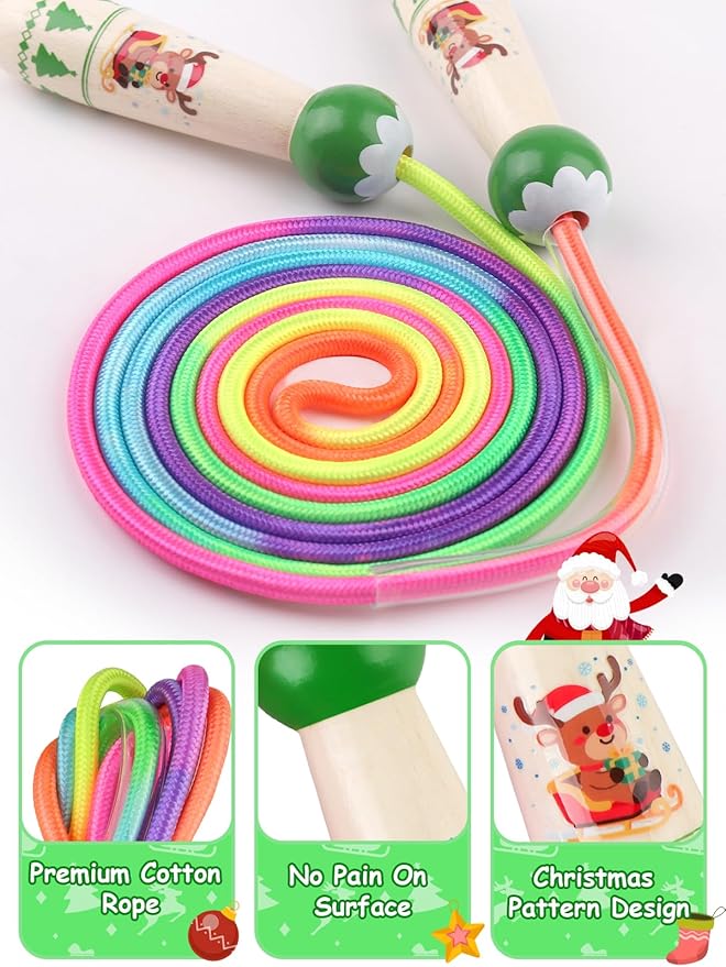 Jump Rope for Kids, Lorvain Adjustable Skipping Rope, Kids Jump Ropes with Wooden Handle for Girls Boys, Weighted Jumping Ropes for Fitness Workout Exercise Outdoor Fun Activity