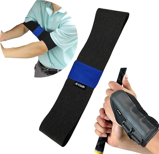 Golf Training Kit with Arm Band & Wrist Strap, Golf Swing Training Aid to Correct Wrist Angle and Develop Muscle Memory for Beginner Golfers