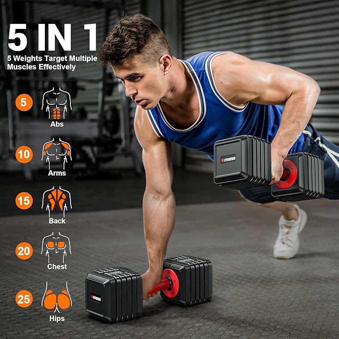 Adjustable Dumbbells 2 Pieces, 1 Second Weight Dumbbells 5 in 1 Free Adjustable with Non-slip Textured Handle for Home Gym for Men and Women