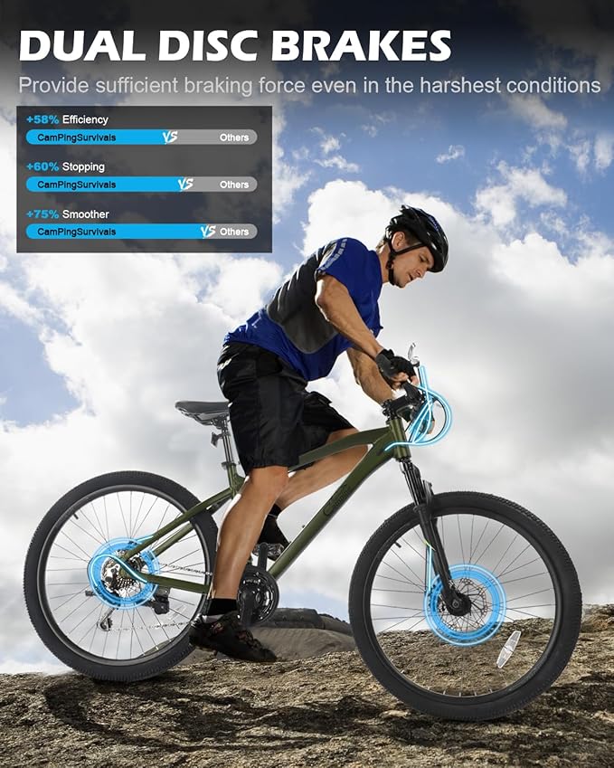 24/26/27.5" Mountain Bike Aluminum Bicycle with Ultralight Aluminum Frame, Powerful Mechanical Dual Disc Brakes, Double Wall Rims and Premium XC Tires, Men & Women Bike with Tool Kit