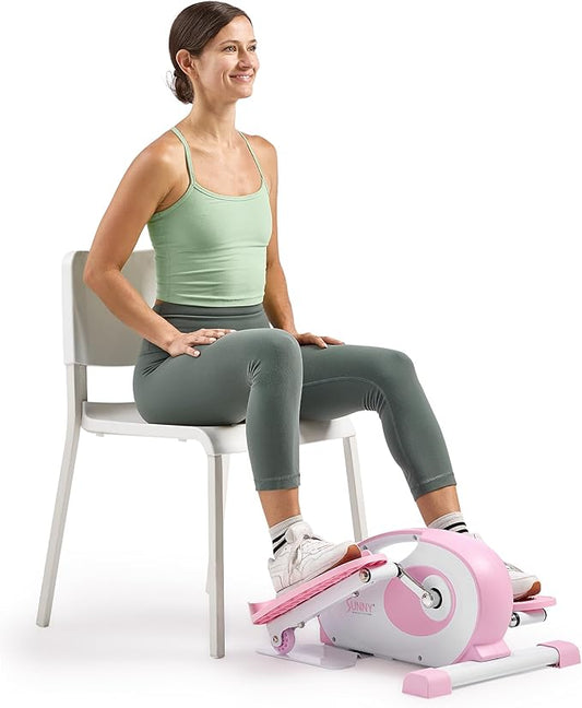 Sunny Health & Fitness Sitting Under Desk Elliptical Exerciser, Portable Pedal Training Machine for Senior Exercise, Peddler for Home Workout, Optional Free SunnyFit App, Magnetic, Motorized & In Pink