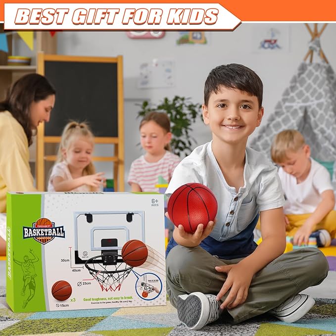Mini Basketball Hoop Indoor with Scorer and Batteries, Indoor Basketball Hoop Over The Door with Colorful LED Lighting, Toy Basketball Set for Boys Girls Age 3 4 5 6 7 8