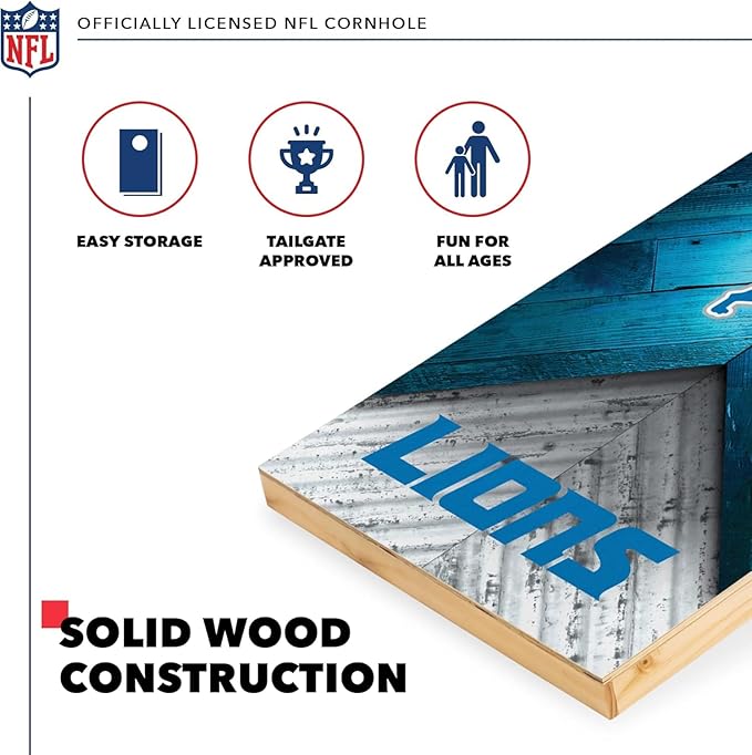 Wild Sports NFL Football 2' x 4' Regulation Size Solid Wood Cornhole Set with Direct Print HD Team Graphics Great Gift for Any Football Fan! Bean Bag Toss Family Outdoor Game