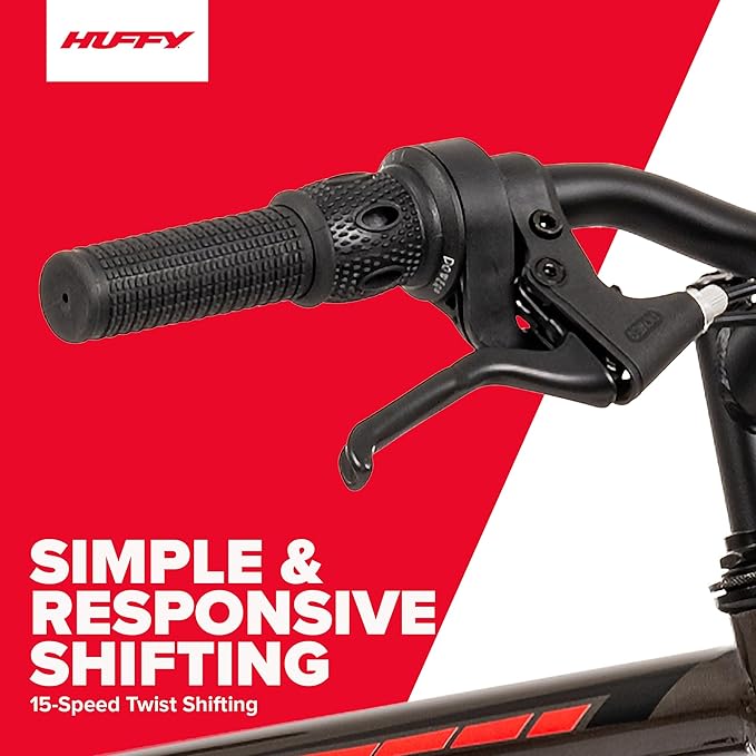 Huffy North Peak 26-Inch Mountain Bike, Durable Steel Frame, 5-Speed Twist Shifter, Front and Rear Linear-Pull Brakes, All-Terrain Tires, Padded ATB Saddle