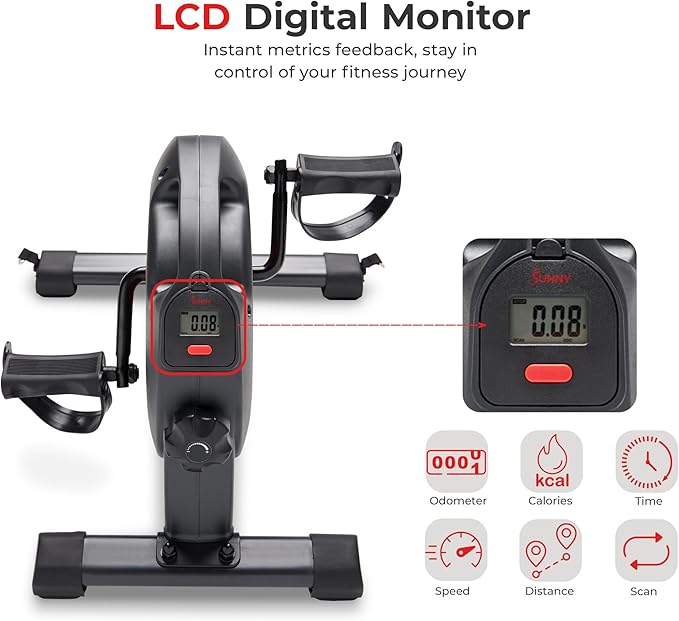 Sunny Health & Fitness Smart Under-Desk Bike Exerciser, Low-Impact Cardio Cycling Equipment for Home/Office, Mini Paddler for Arm/Leg Mobility Training, Free SunnyFit App Connect, Optional Motorized