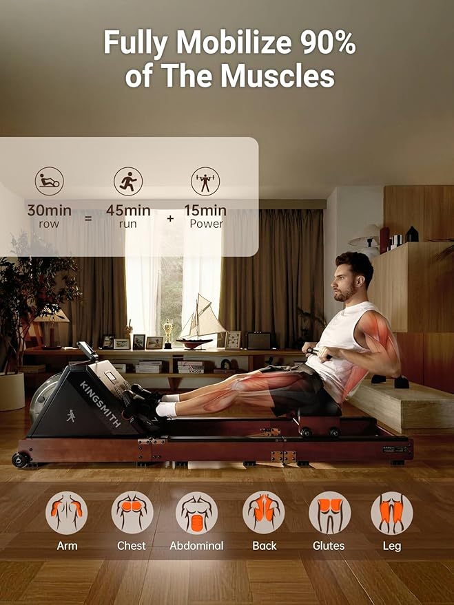 Water Rowing Machines for Home, WR20 Foldable Row Machine, 331LB Weight Capacity, Water Rower Machine with LCD Monitor, App Supported and Comfortable Seat for Folding Water Rowers