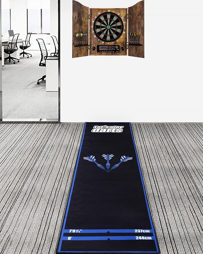 Professional Darts Mat with Oche Line System & Throw Lines – Premium Dart Mat for Floor Steeldart & Soft Darts | 260x60 cm | with Throwing Line - Ideal as a Gift