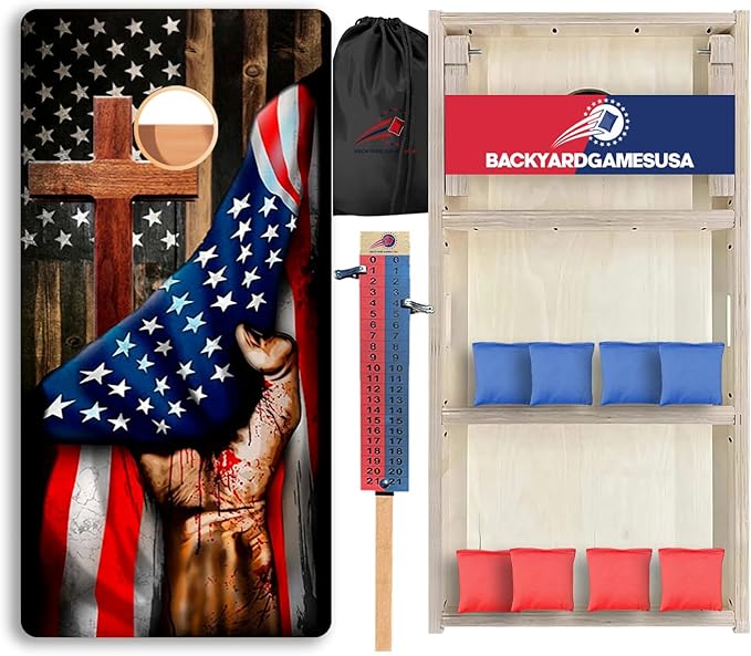 CornholeGamesUSA Pro Cornhole Boards Set | Made in USA | 3/4 Baltic Birch | No Bounce | Triple Thick Legs | Two Brace & Handles, Tournament 2x4 Regulation Set with Score Tower & Cornhole Bags