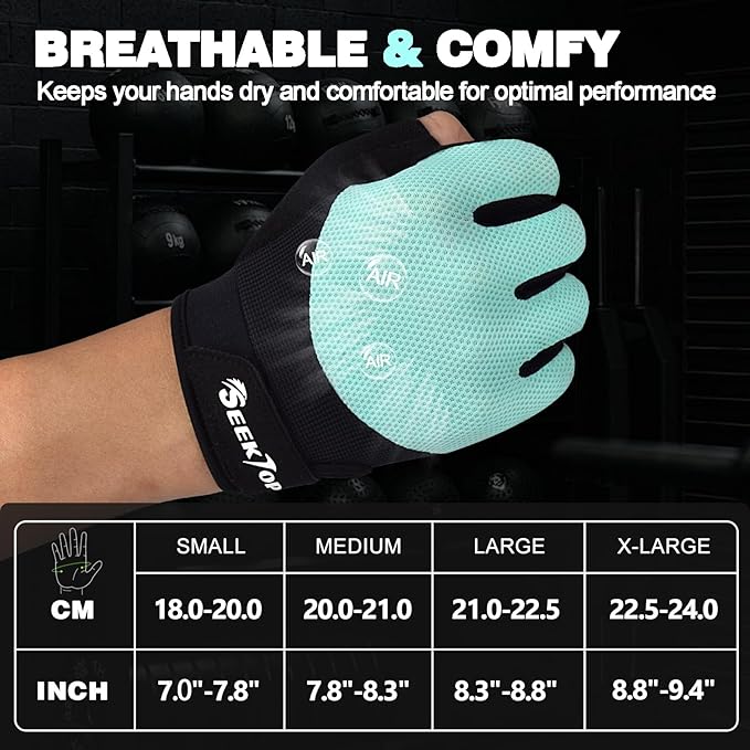 Seektop Breathable Workout Gloves for Women & Men, Thick Padded Weight Lifting Gloves, Full Palm Protection, Excellent Grip for Gym Fitness and Training, Exercise, Cycling