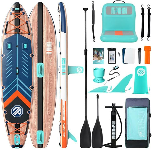 Niphean PRO (Extra Large) Inflatable Paddle Board, 11'6" Stand Up Paddle Board with Pressure Gauge, Inflatable Seat, Multifunctional Base, StabilTrac Fin, Upgraded SUP for Adults, Family, 2+1 Person
