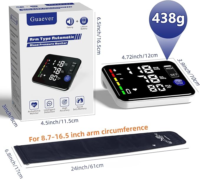 Blood Pressure Monitor Rechargeable Upper Arm Blood Pressure Monitors for Home Use Large Screen Bp Machine with 8.7"-16.5" Bp Cuff, 2x120 Memory, Voice Broadcast Bp Monitor (Black)